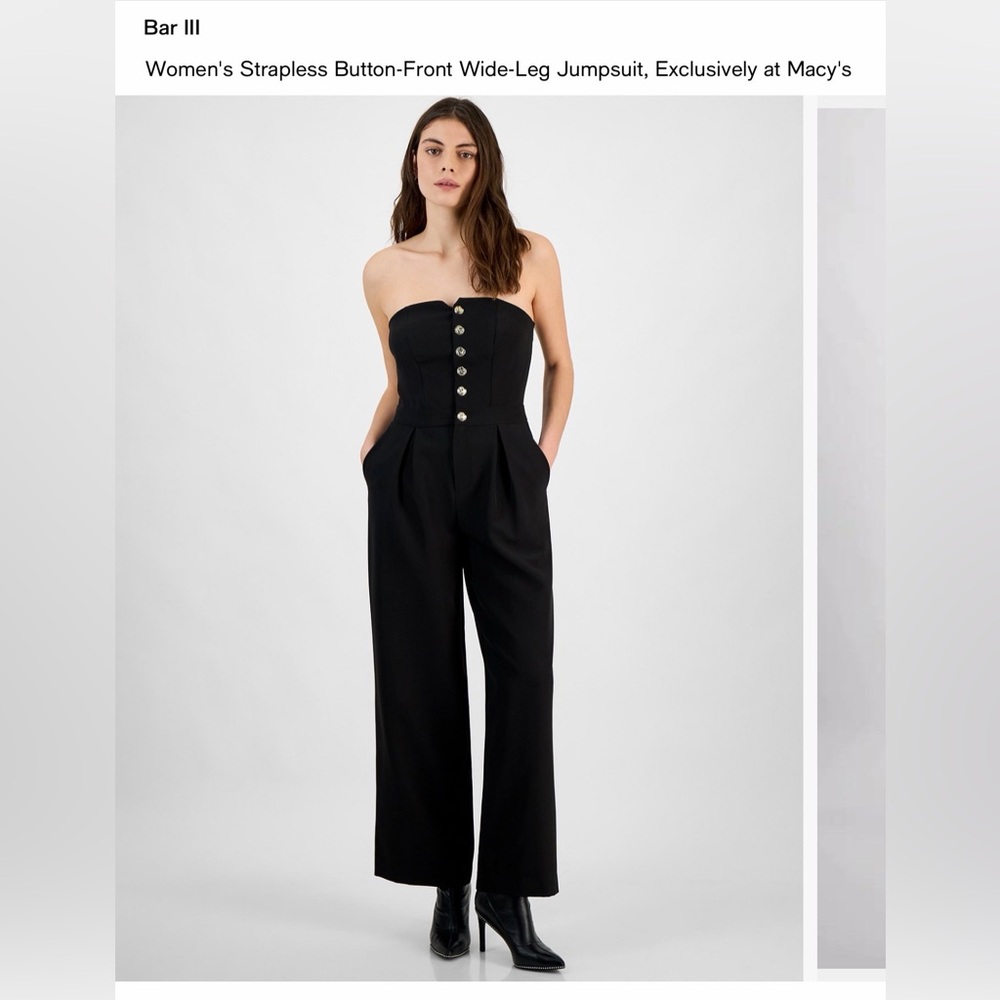 Bar III Women’s Strapless Jumpsuit with Gold Metal Detail